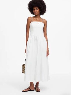Madewell Poplin Seamed White Midi Dress